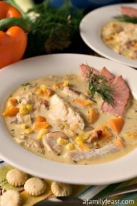 Smoked Fish Chowder - The ultimate comfort food! Smoked Fish Chowder with pancetta, leeks, beans and creamed corn. Amazing!