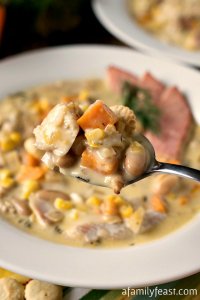 Smoked Fish Chowder - The ultimate comfort food! Smoked Fish Chowder with pancetta, leeks, beans and creamed corn. Amazing!